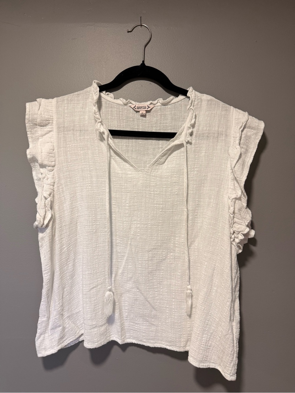 White Ruffled Sleeve Tie-Neck Women’s Top